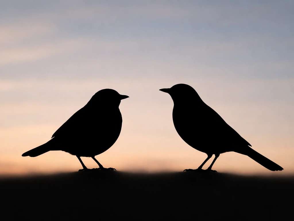 Two simple bird silhouettes side by side: brown-headed cowbird vs a generic blackbird, emphasizing short tail and compac