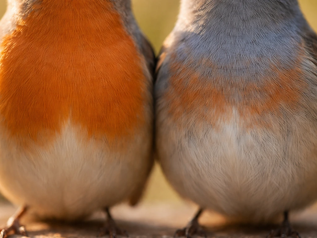 Two side-by-side close-ups of bird chests: one solid color, one softly washed underpart.