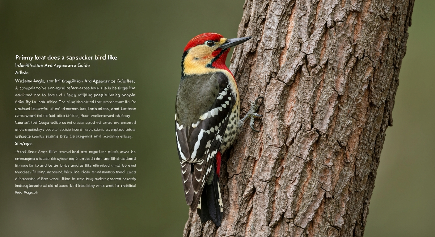 Sapsucker on a tree trunk showing white wing stripe and red head markings