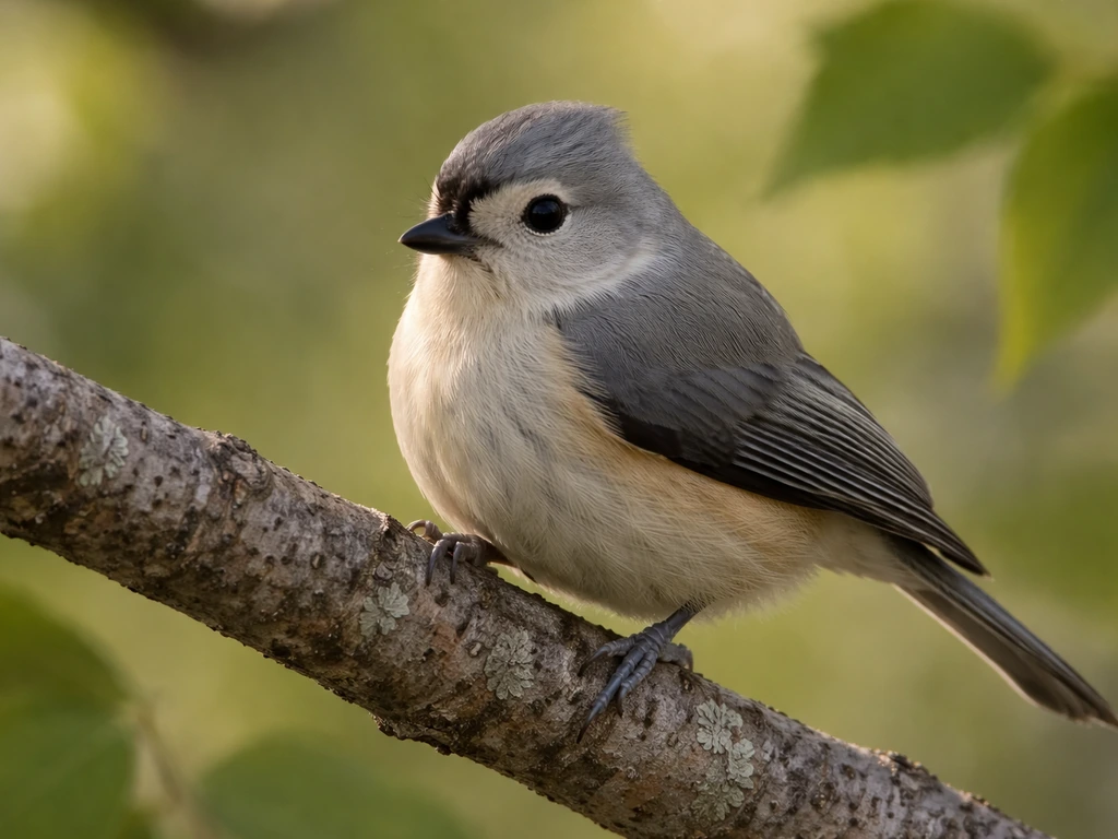 Tuftless-looking small songbird on a branch with visible face markings and subtle wing bars
