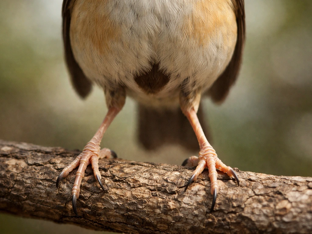 Close-up of a bird’s pelvis cradle, legs, and feet showing the fused pelvis and apparent knee area.