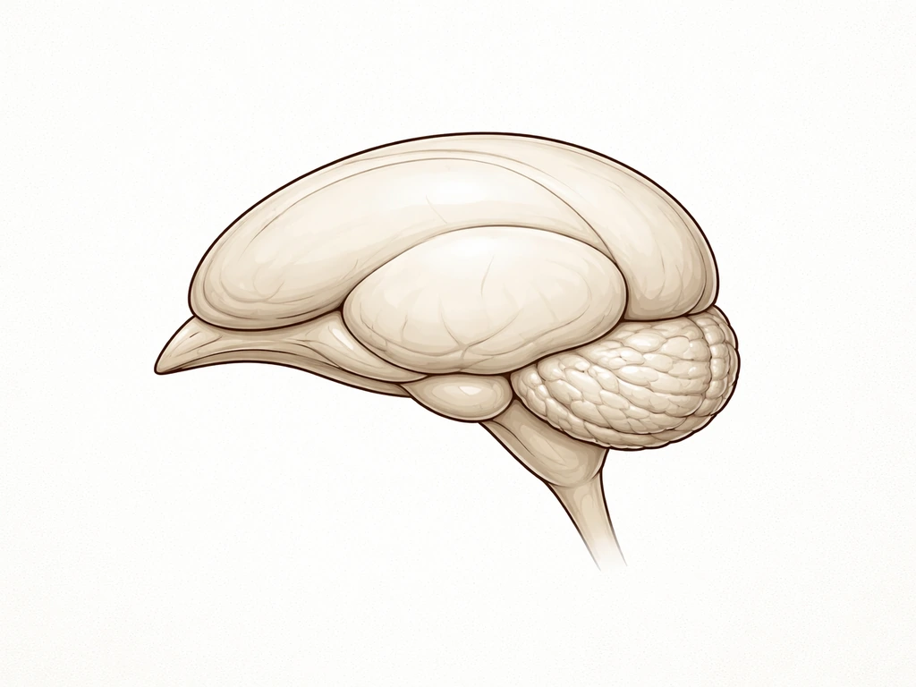 High-contrast anatomical illustration showing a compact bird brain shape with smooth contours