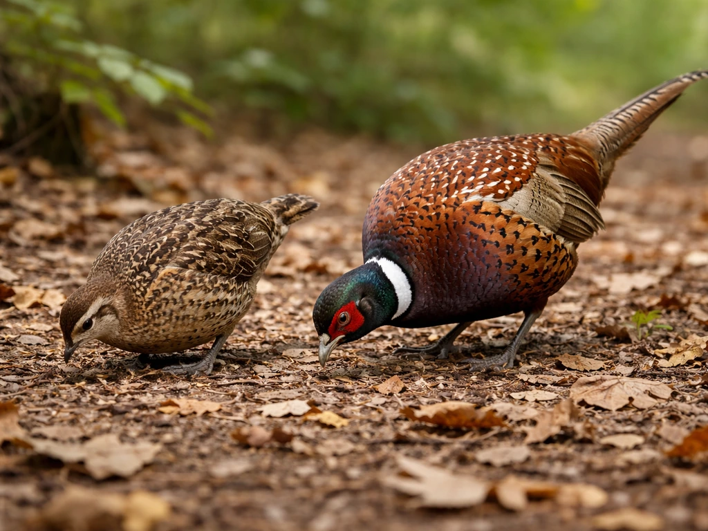 Two small ground birds side by side in a natural woodland floor scene for easy lookalike comparison